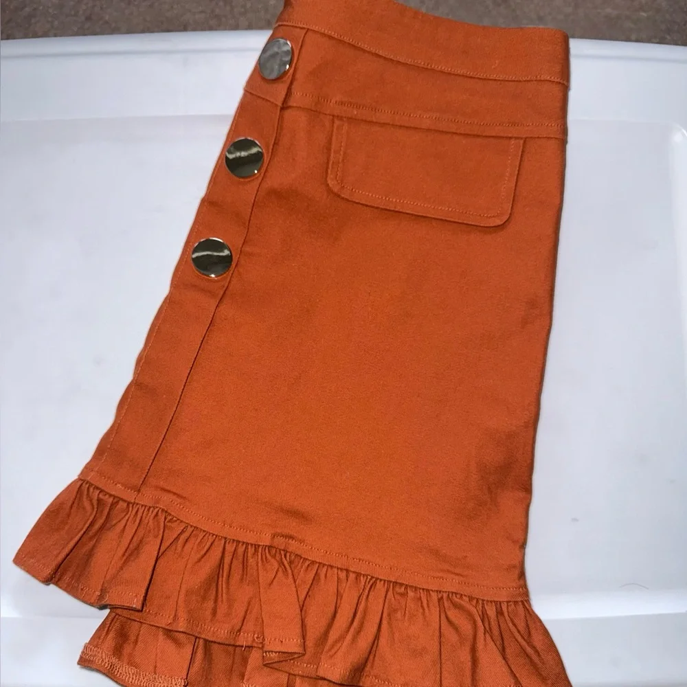 Rust Orange Ruffle Button-Front Skirt - Picture 3 of 6